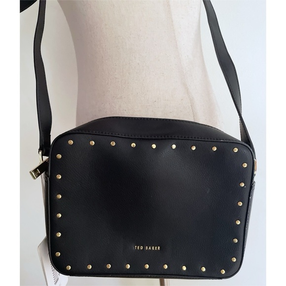 NWT Ted Baker London Black Leather  Karsynn Studded Camera Bag Crossbody Purse‌ - Picture 9 of 11